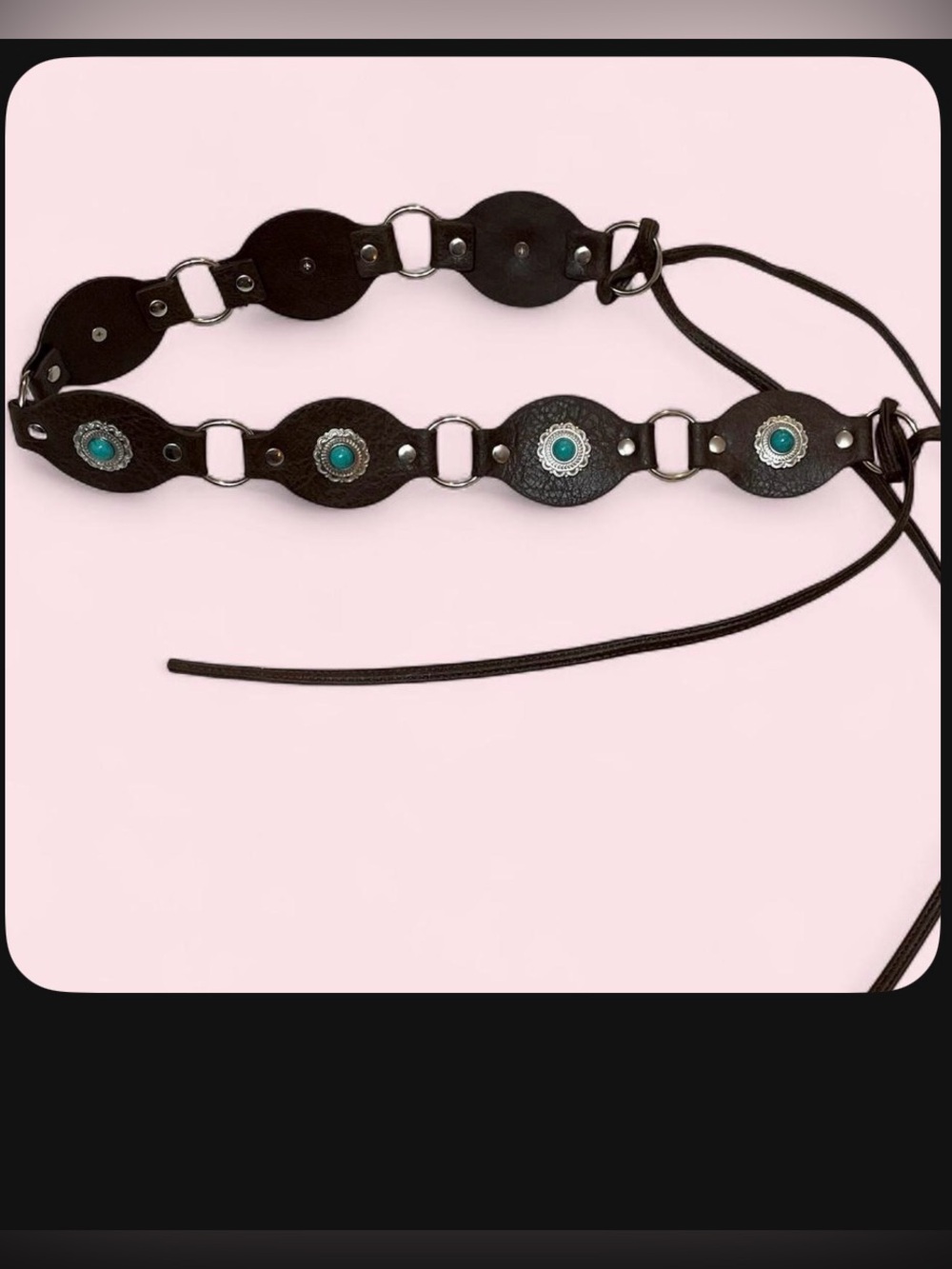Boho Dark Brown Leather Turquoise Concho Waist Belt